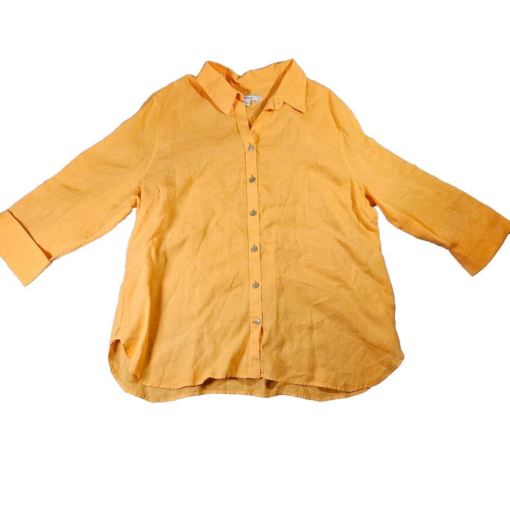 NWT Chico's Women Sz 16 Mango Ice Button Up No Iron 100% Linen 3/4 Sleeve‎ Shirt